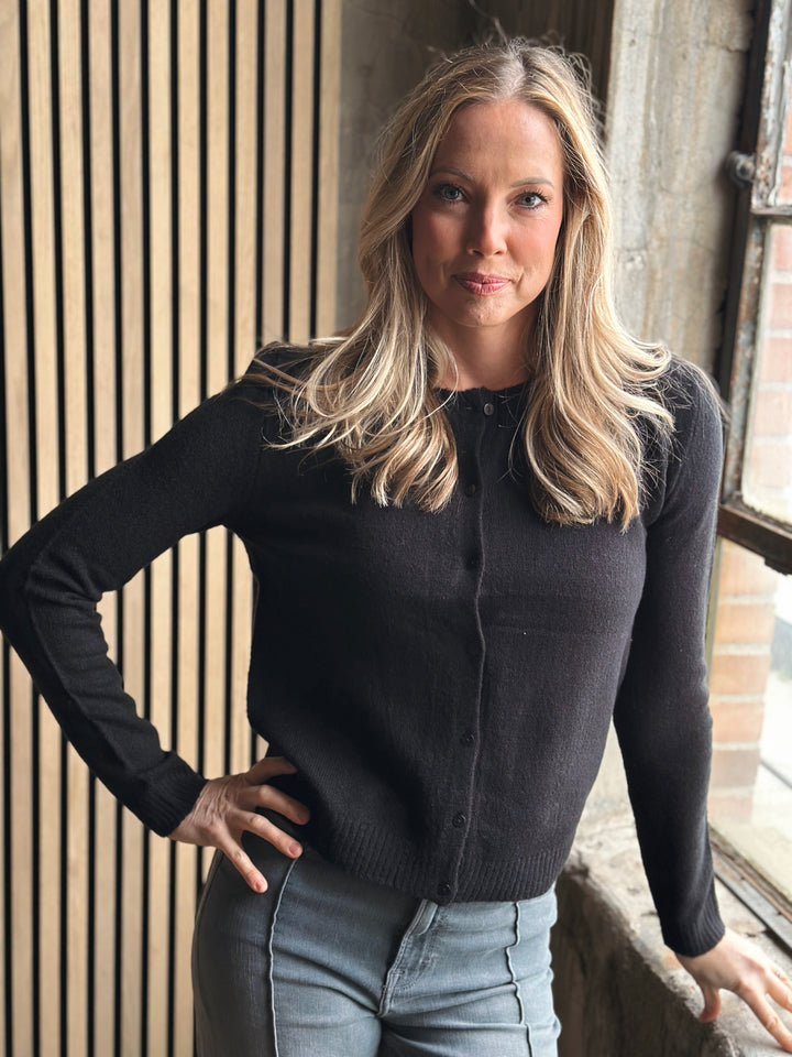 Buttoned Crew Neck Cardigan Sweater