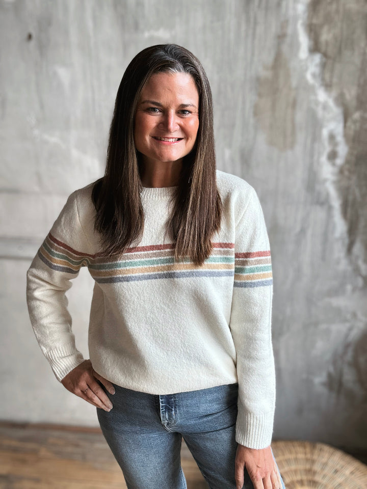 Ivory Sweater with Muted Stripe Bodice