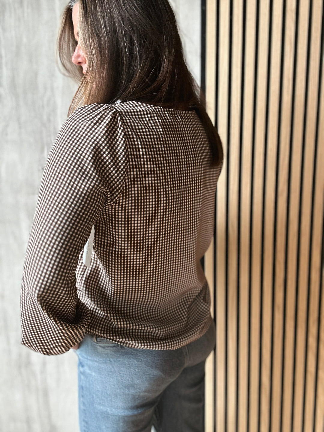 Tie Neckline Checkered Top