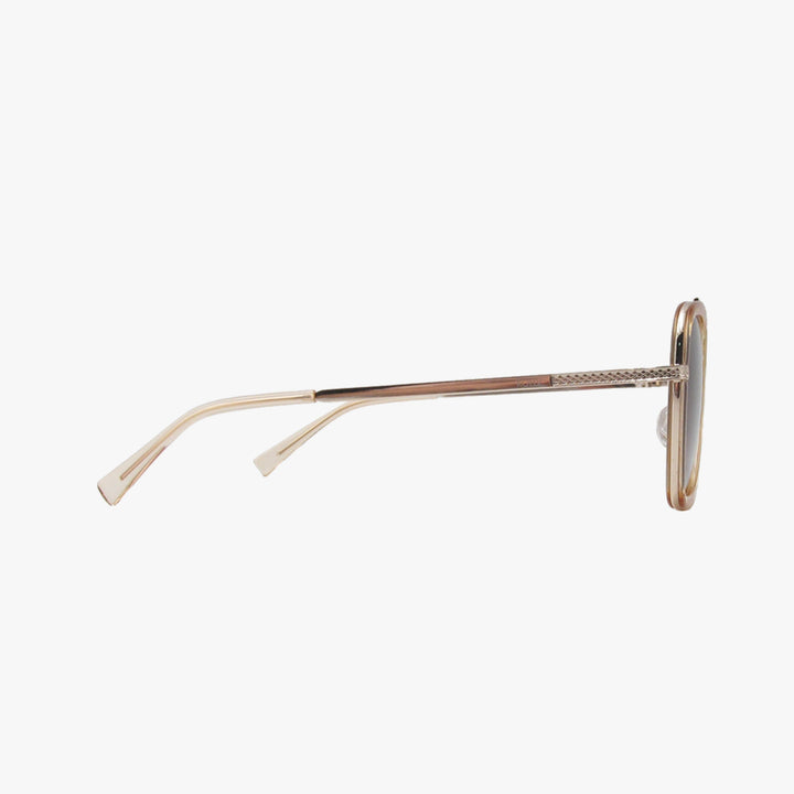 Gold-framed eyeglasses on a white background