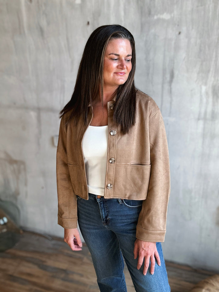Cropped Suede Pattern Jacket