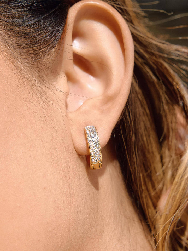Zephira 18K Gold Non-Tarnish CZ Pave Hoop Earrings