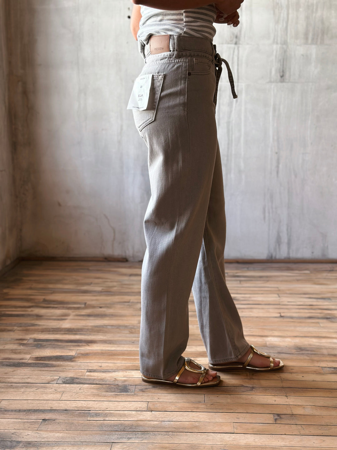 Side view of High Rise Wide Straight Jeans with Removable Belt