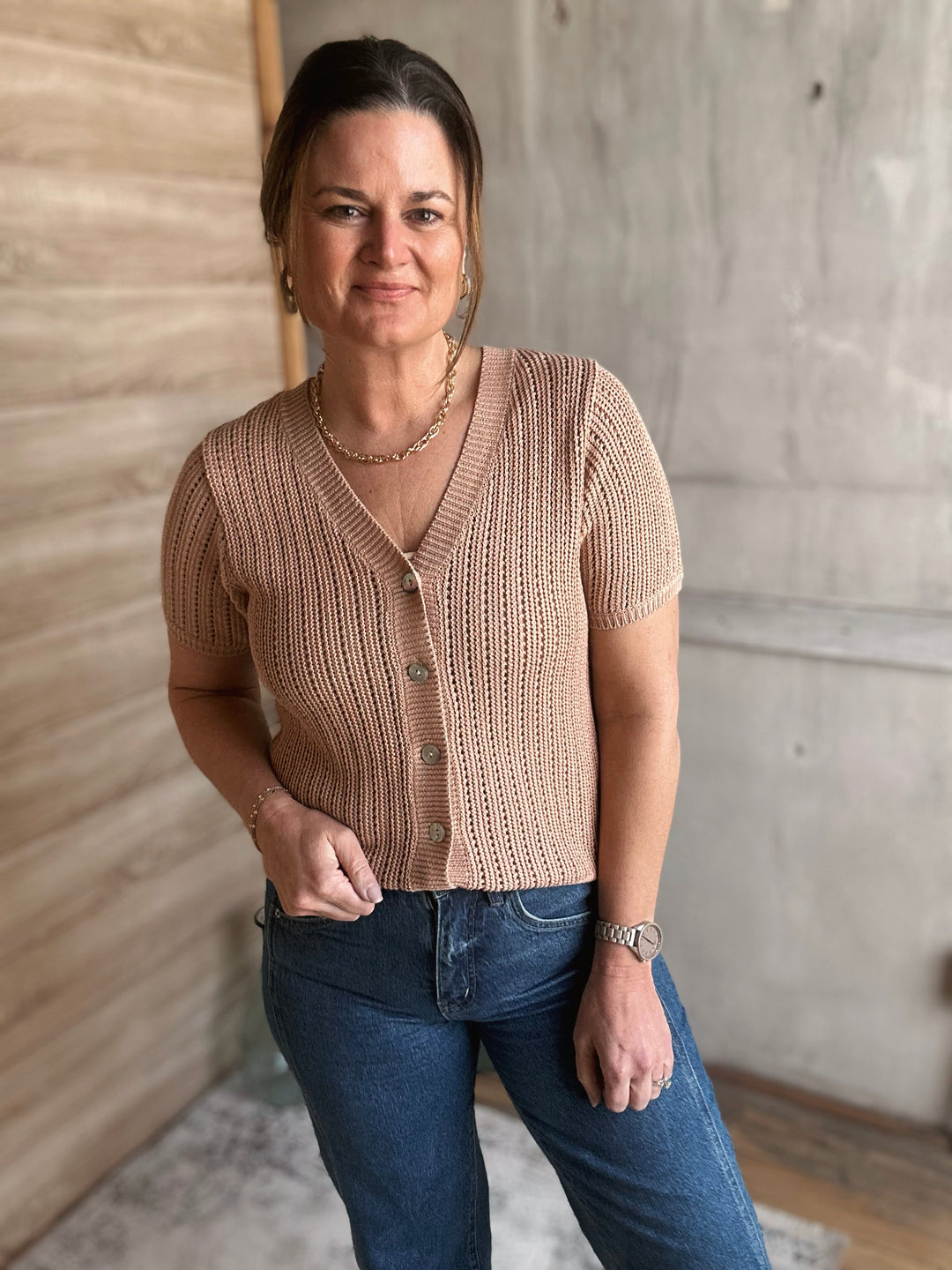 The Open Weave Button Cardigan
