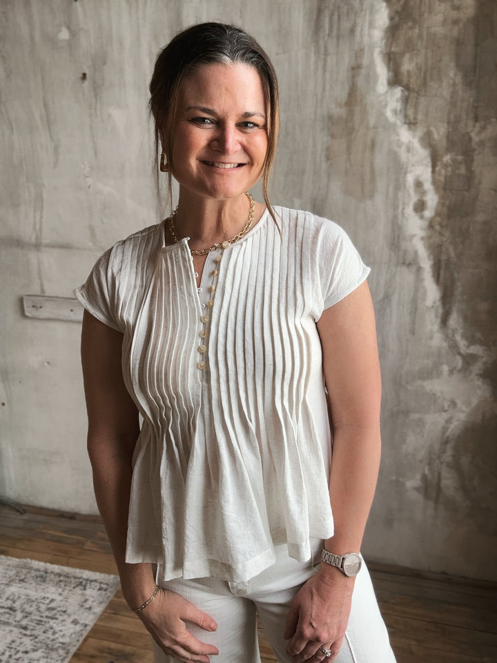 The Ivory Gathered Button Top