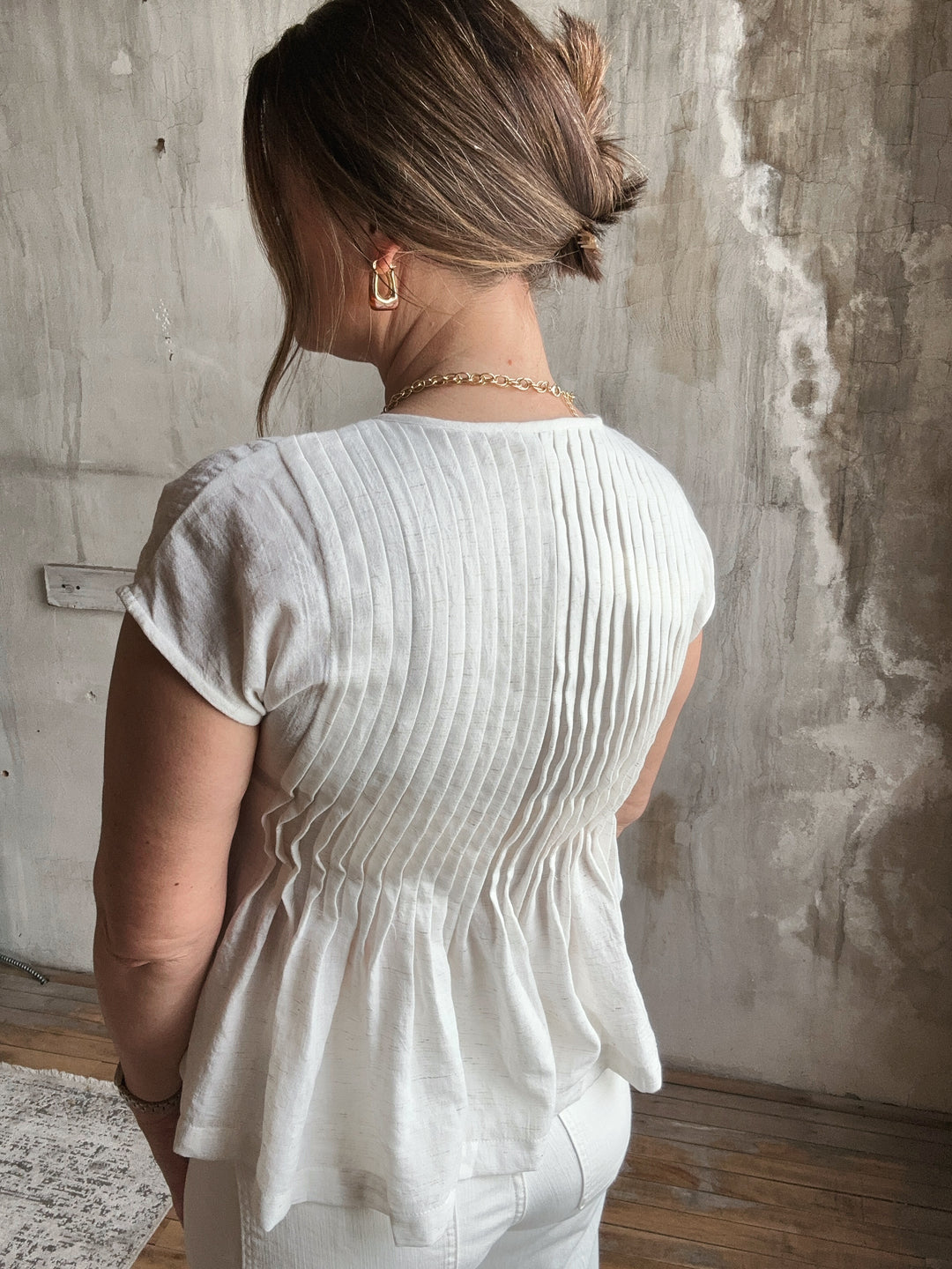 The Ivory Gathered Button Top