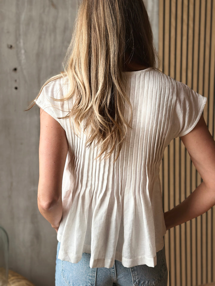 The Ivory Gathered Button Top