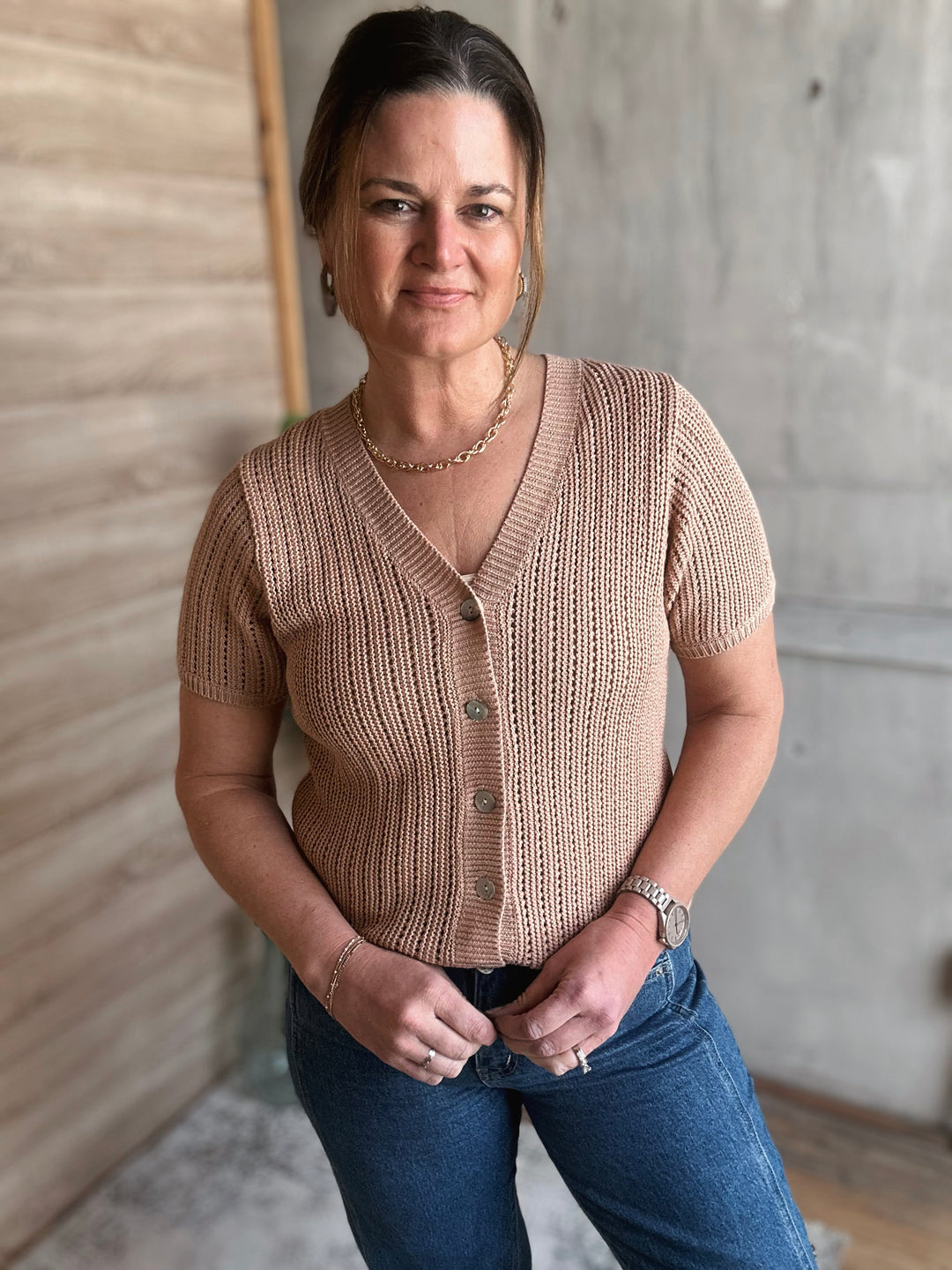 The Open Weave Button Cardigan