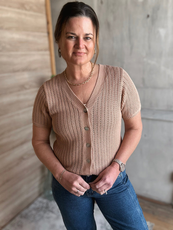 The Open Weave Button Cardigan