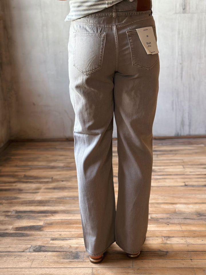 back of High Rise Wide Straight Jeans with Removable Belt