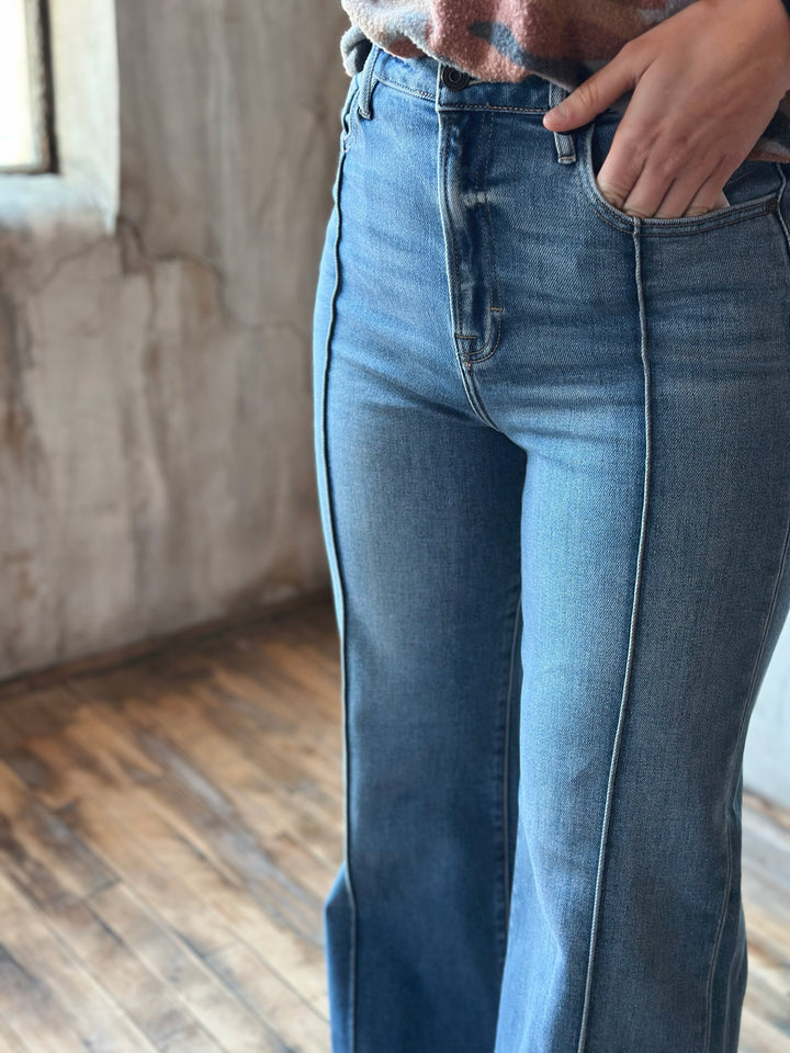 Pintuck Flare Jeans