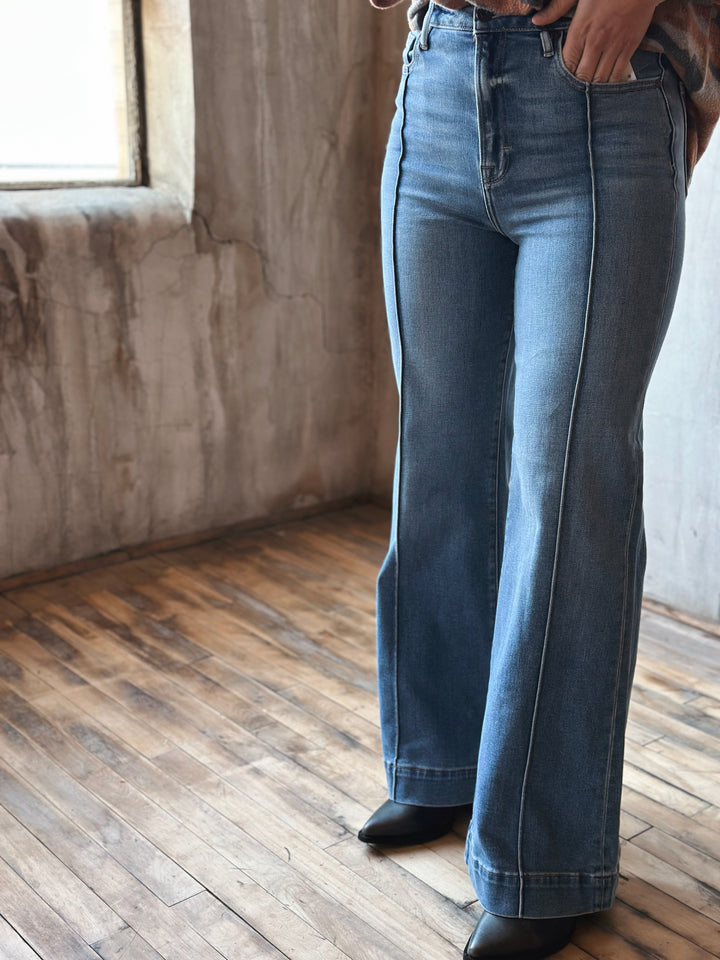 Pintuck Flare Jeans