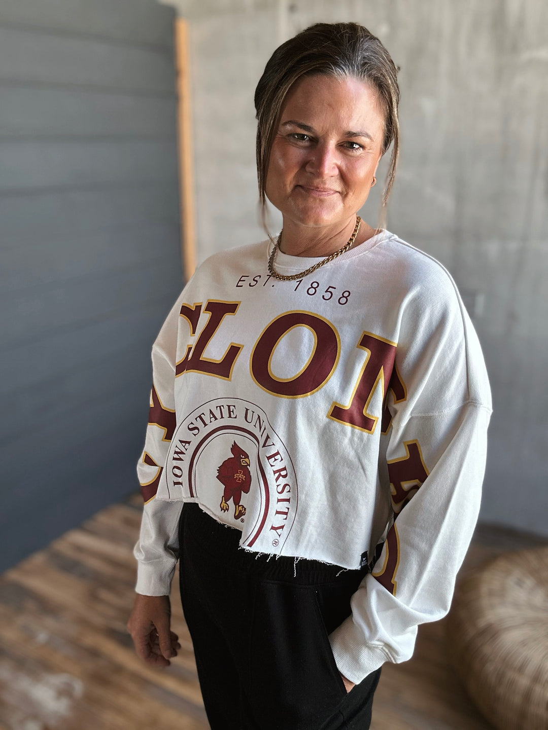 Iowa State Perkins Chenille Cropped Longsleeve