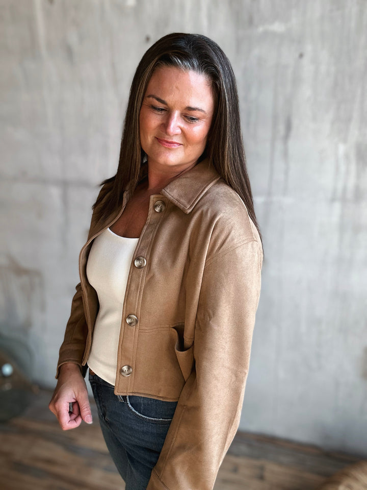 Cropped Suede Pattern Jacket