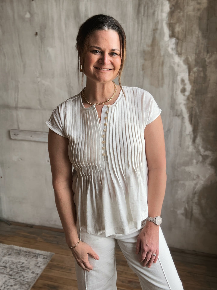 The Ivory Gathered Button Top