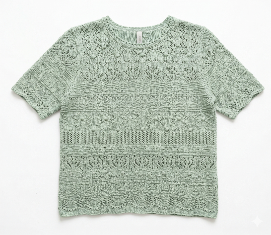 Mint green lace top on a white background
