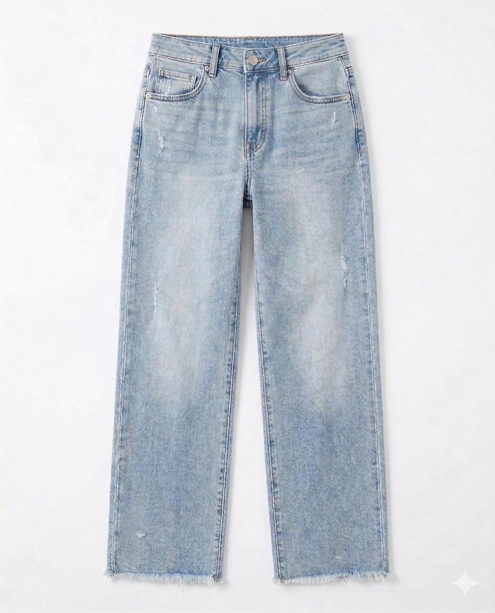 Light blue jeans on a white background