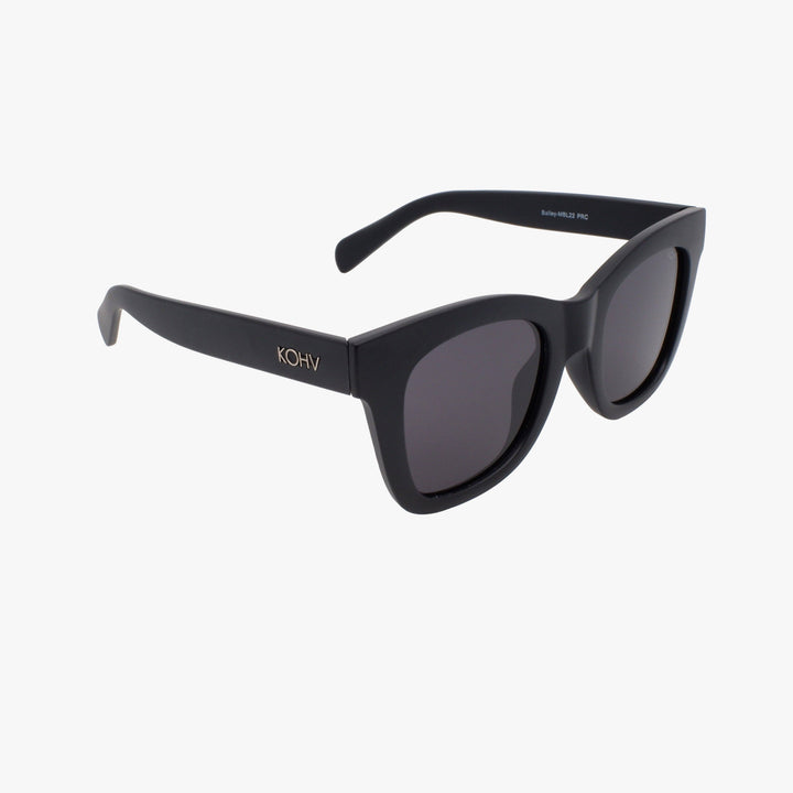 Black sunglasses with 'KOHV' branding on a white background