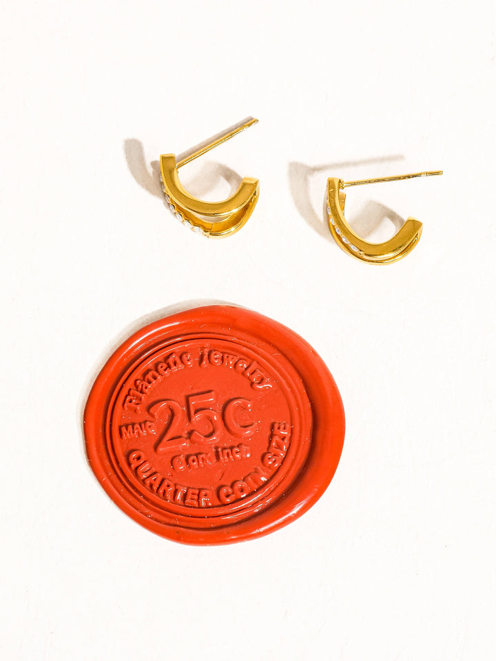 Dulce 18K Gold Non-Tarnish CZ Double Hoop Stud