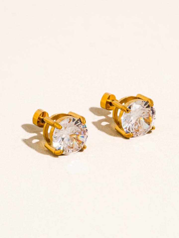 Avenn 18K Gold Non-Tarnish Round CZ Flat Back Earrings