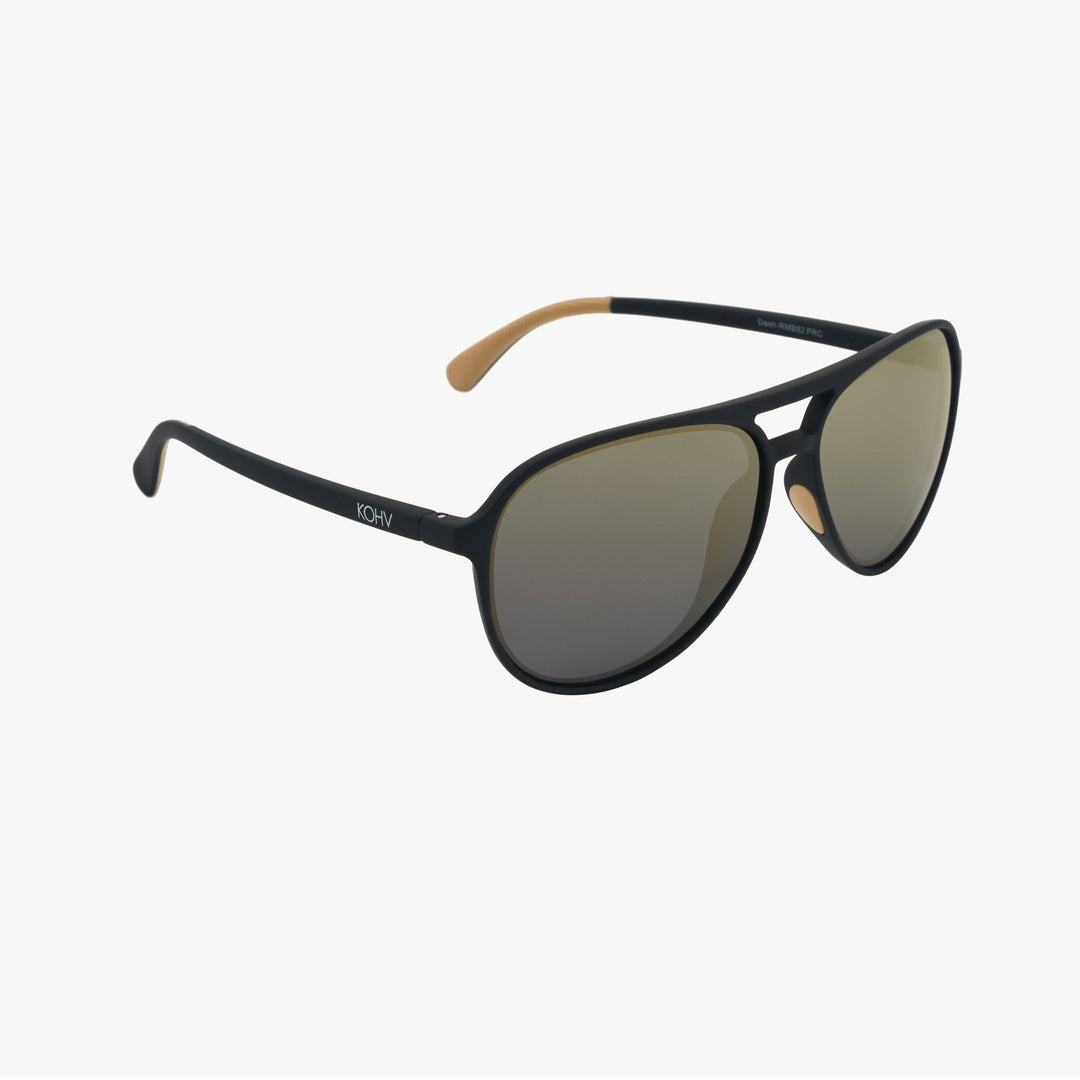 Sunglasses with black frame and brown arm on a white background