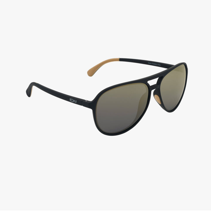 Sunglasses with black frame and brown arm on a white background