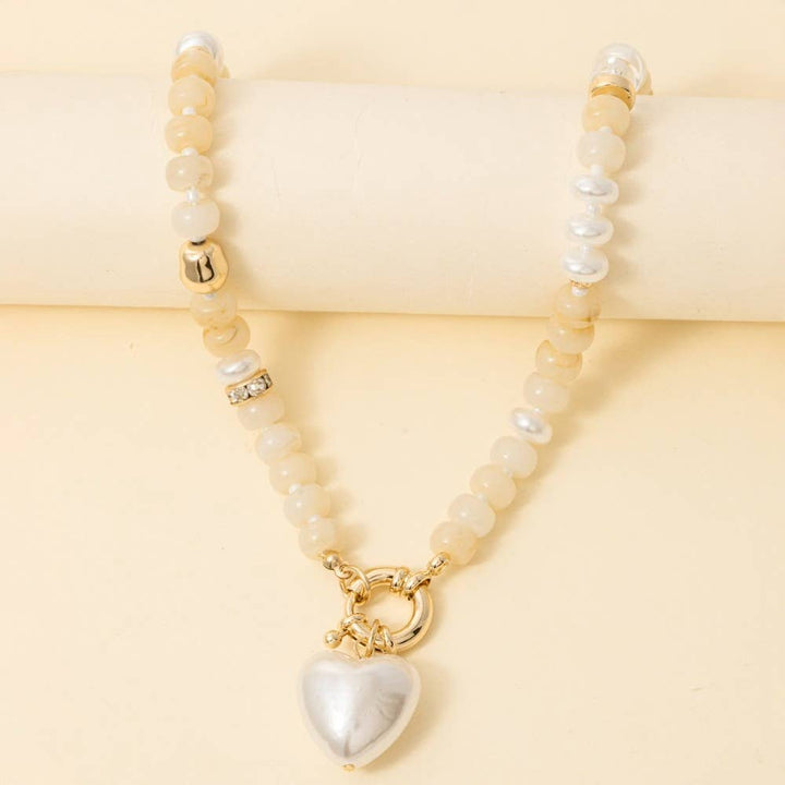 Pearl Heart Pendant Mixed Beaded Necklace