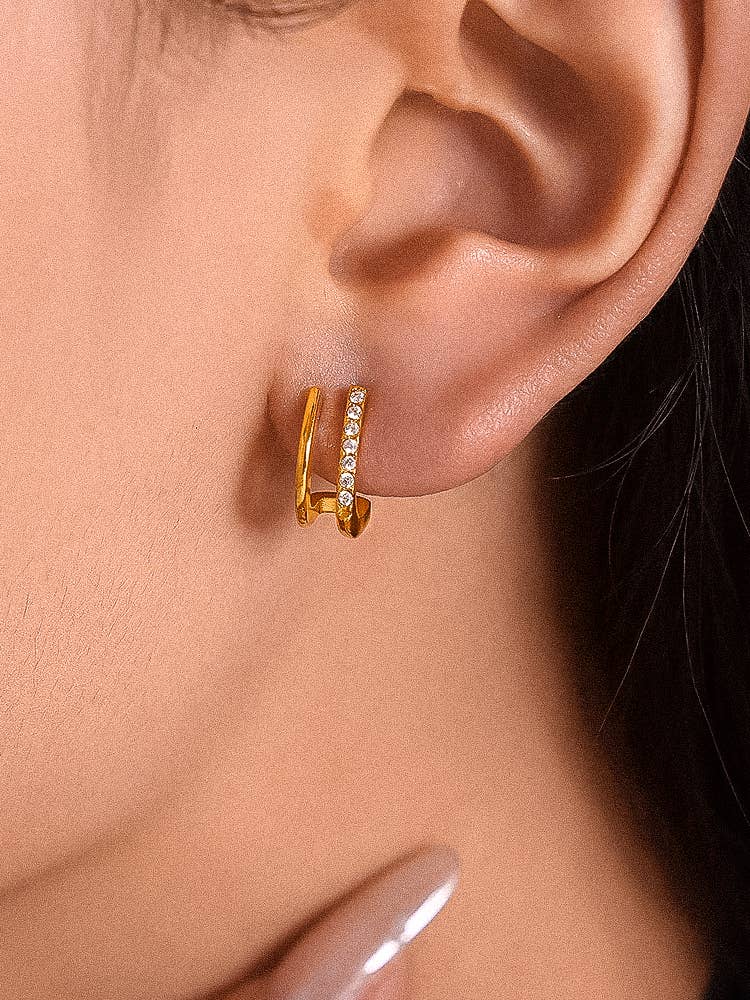 Dulce 18K Gold Non-Tarnish CZ Double Hoop Stud