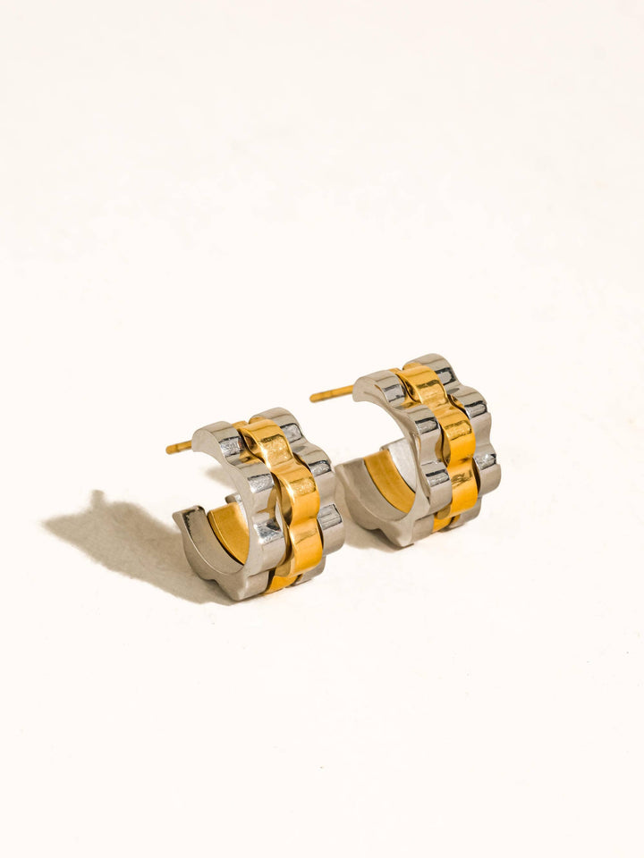 Paige 18K Gold Non-Tarnish Two-Tone Ribbed Hoop Earrings