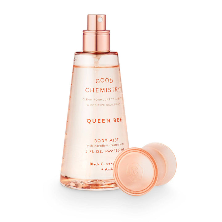 Good Chemistry Queen Bee body mist bottle on a white background