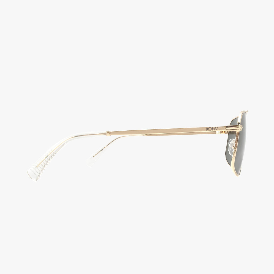Gold-framed sunglasses on a white background
