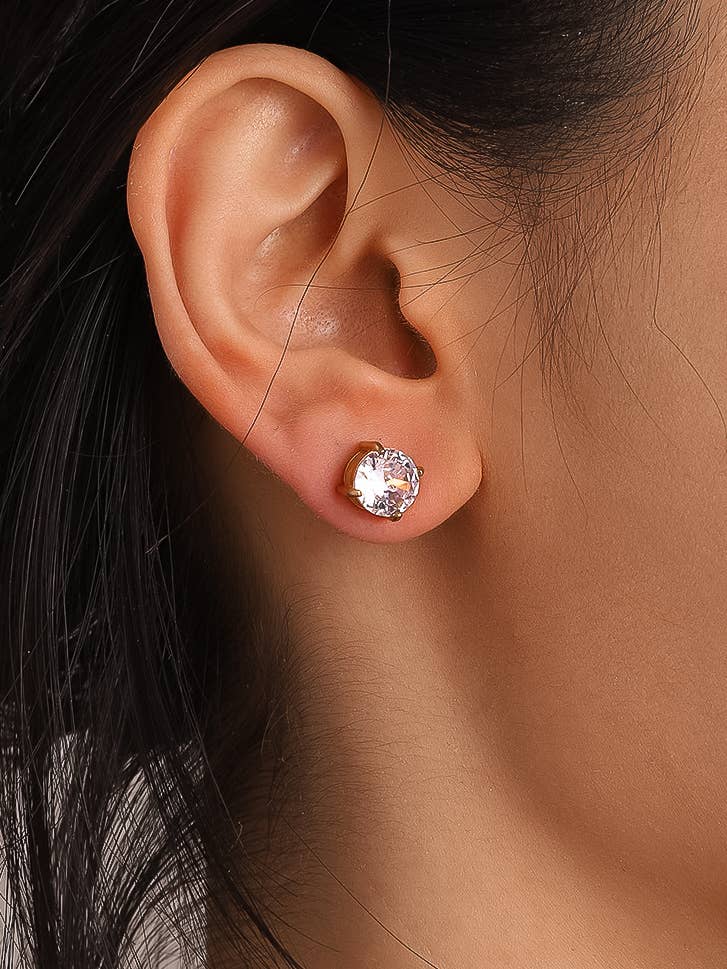 Avenn 18K Gold Non-Tarnish Round CZ Flat Back Earrings