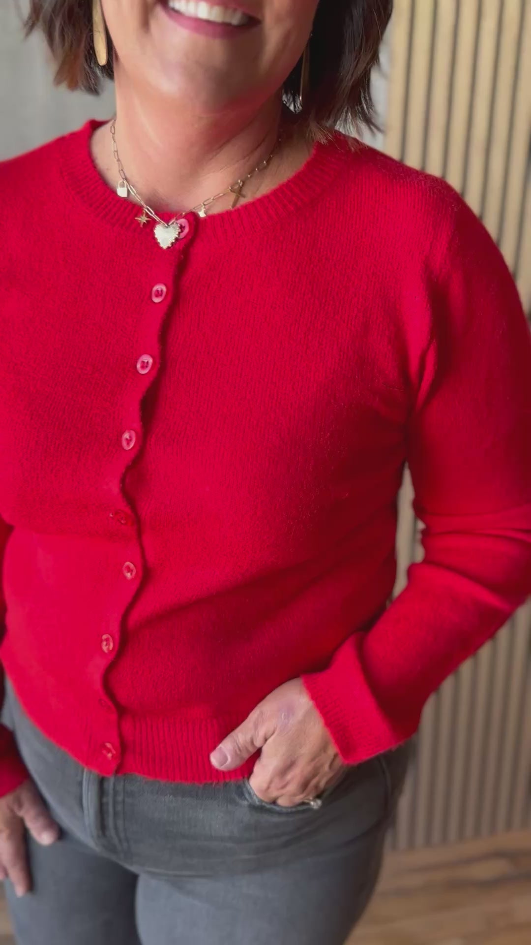 Elodie Classic Red Cardigan w/ Buttons