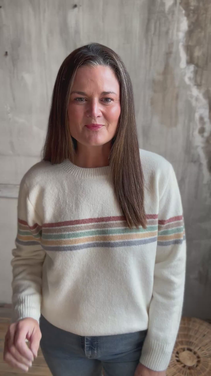 Ivory Sweater with Muted Stripe Bodice