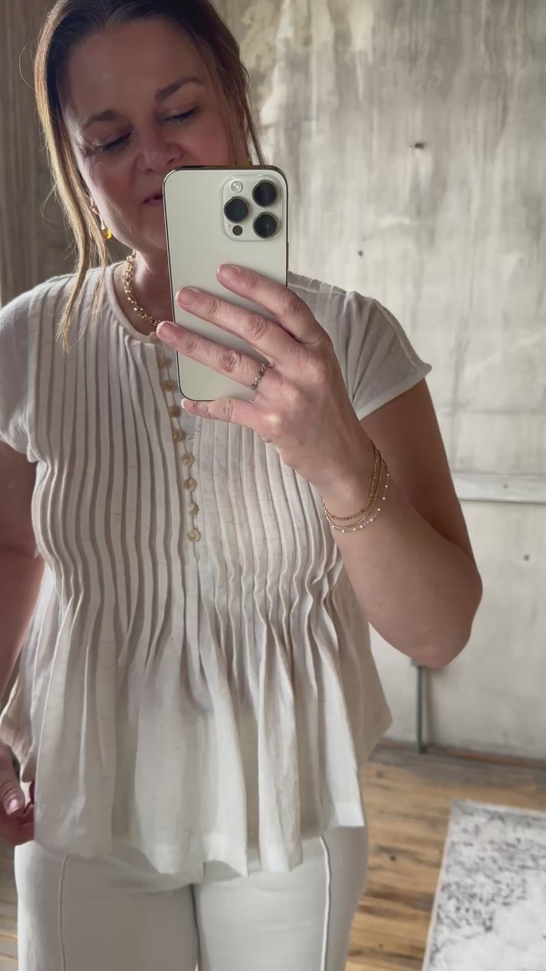 The Ivory Gathered Button Top